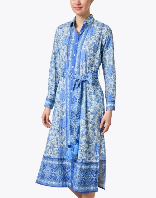 Front image - Bella Tu - Blue Floral Cotton Midi Dress
