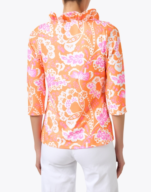 Back image - Gretchen Scott - Orange and Pink Print Ruffle Neck Top