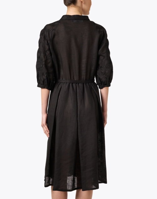 Back image - Piazza Sempione - Black Embroidered Linen Cotton Dress