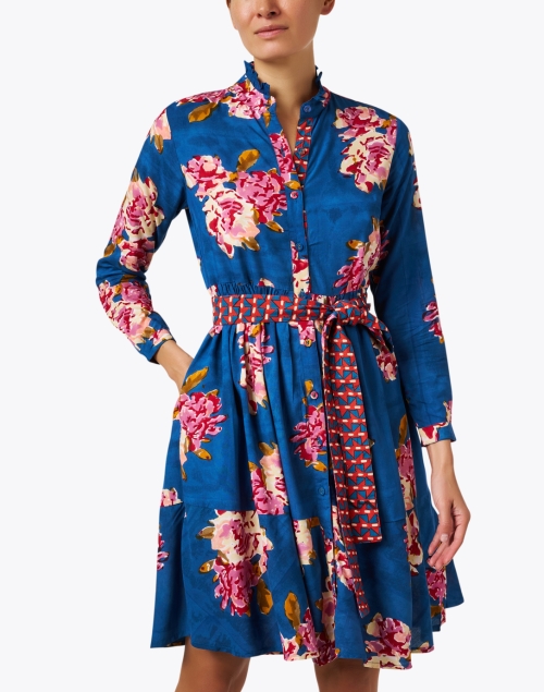 Front image - Lisa Corti - Greta Blue Print Cotton Shirt Dress