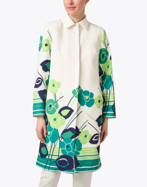Front image - Frances Valentine - Balmacaan Green Multi Floral Coat