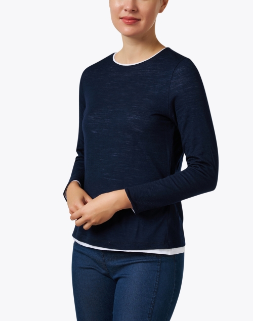 Front image - WHY CI - Navy and White Layered Top