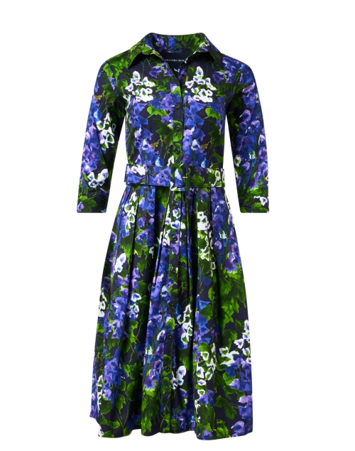 Product image - Samantha Sung - Audrey Indigo White and Green Print Stretch Cotton Dress