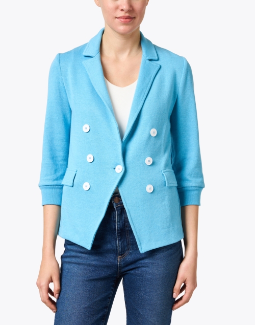 Front image - Amina Rubinacci - Blue Linen Cotton Knit Jacket