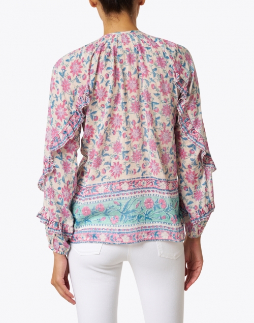 Bell - Callie Pink and Blue Floral Cotton Silk Blouse
