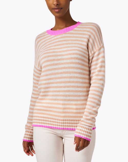 Front image - Jumper 1234 - Orange and Pink Striped Cashmere Sweater