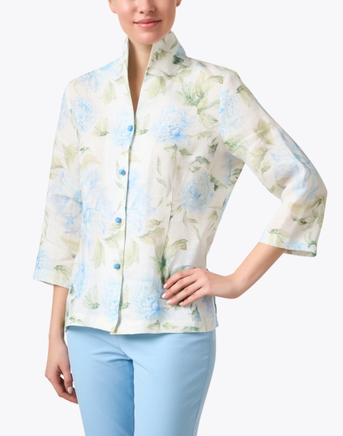 Front image - Connie Roberson - Ronette Blue and Green Print Linen Jacket