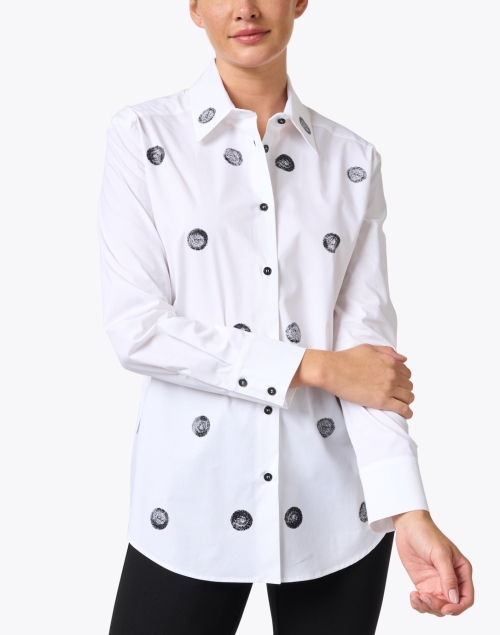 Front image - Piazza Sempione - White and Black Dot Print Cotton Blouse