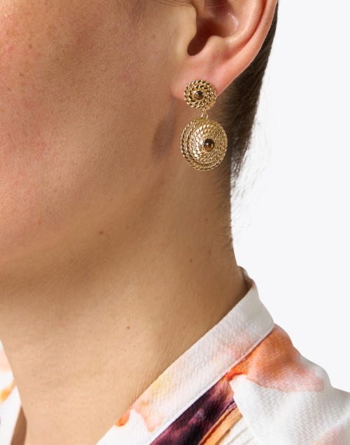 Brown Stone Gold Drop Earrings
