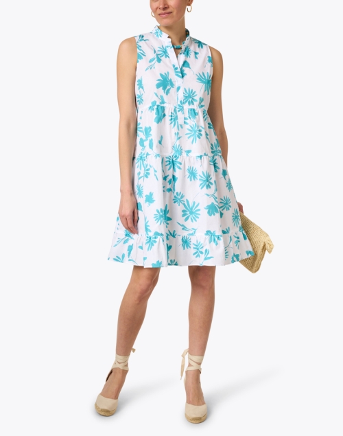 White and Turquoise Print Cotton Dress