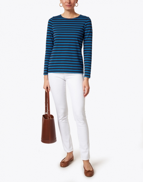 Saint James - Minquidame Navy and Electric Blue Striped Cotton Top