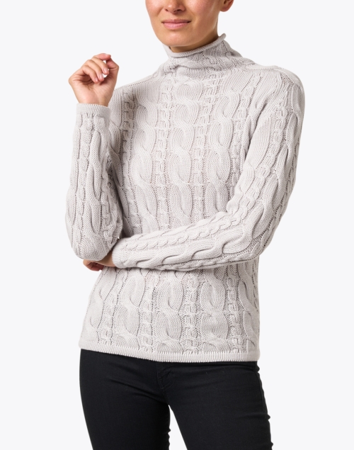 Front image - Blue - Grey Cotton Cable Knit Sweater