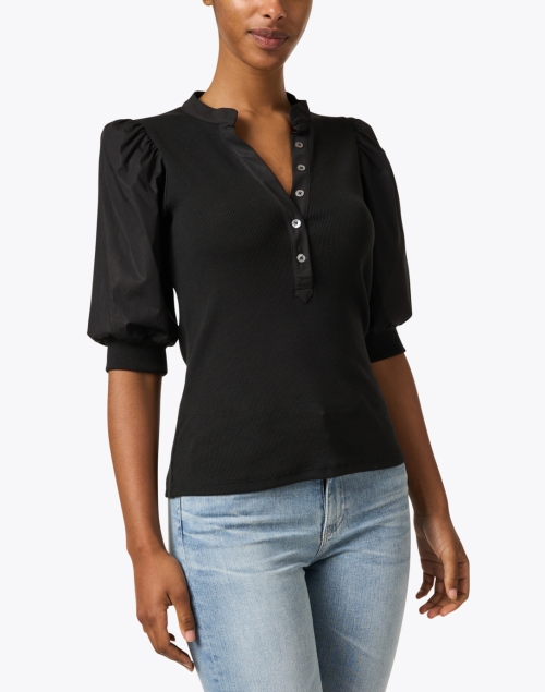 Front image - Veronica Beard - Coralee Black Jersey Puff Sleeve Top