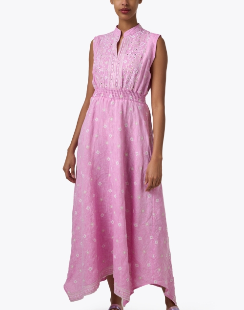 Front image - Temptation Positano - Giugno Pink Embroidered Linen Dress