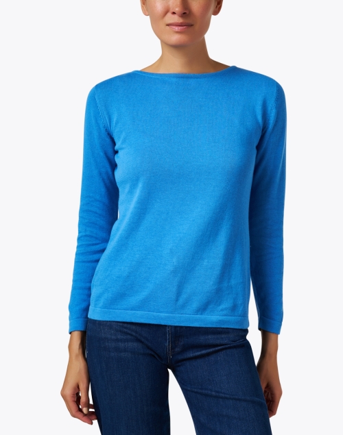 Front image - Blue - Blue Pima Cotton Boatneck Sweater