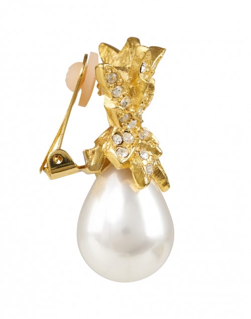Kenneth Jay Lane - White Pear Pearl with Gold Crystal Crown Clip-On Earrings