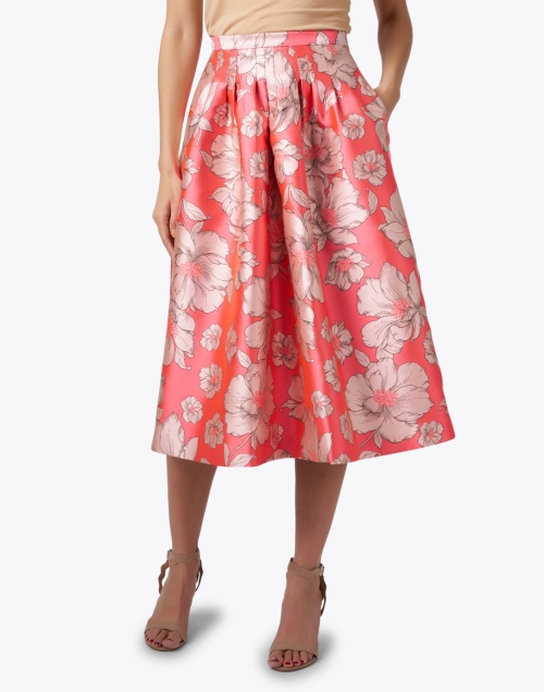 Front image - Bigio Collection - Coral Floral A-Line Skirt