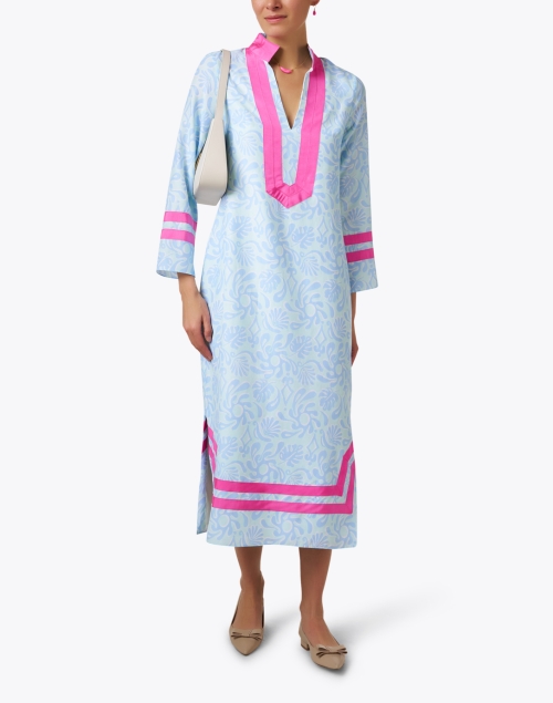 Blue and Pink Silk Blend Tunic Dress