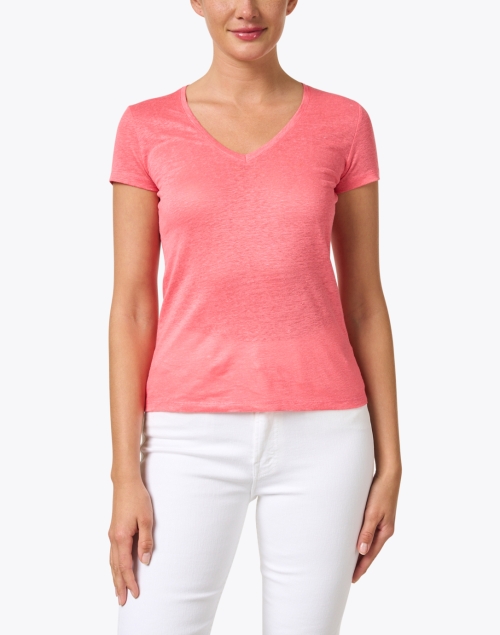 Front image - Majestic Filatures - Coral Pink Stretch Linen Tee