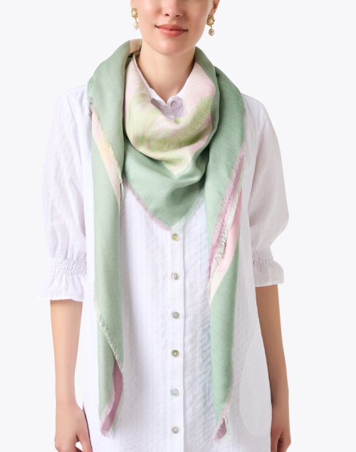 Kenya Pink and Green Print Silk Wool Scarf