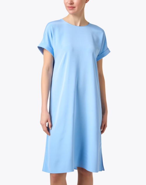 Front image - Lafayette 148 New York - Blue Silk Shift Dress
