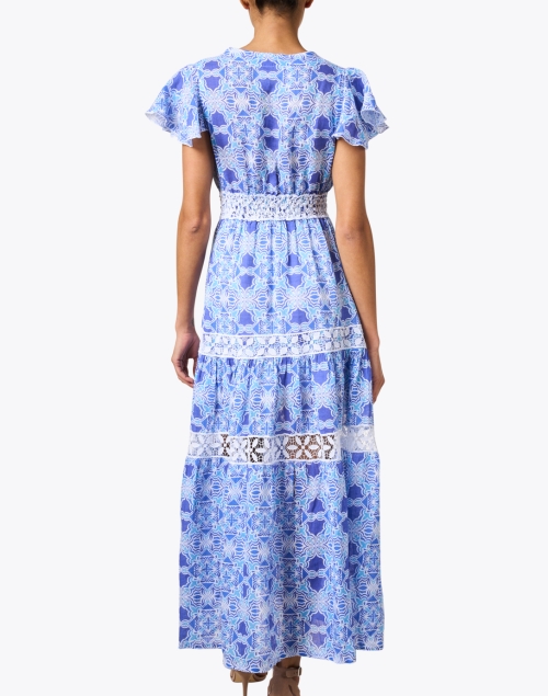 Back image - Temptation Positano - Blue Print Linen Maxi Dress