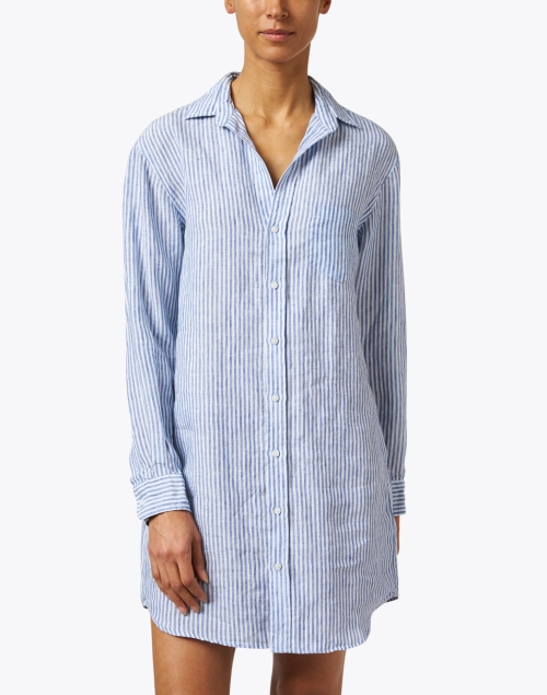 Front image - Frank & Eileen - Mary Blue Stripe Linen Shirt Dress