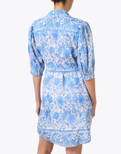 Back image - Bell - Blue Floral Belted Shirt Dress