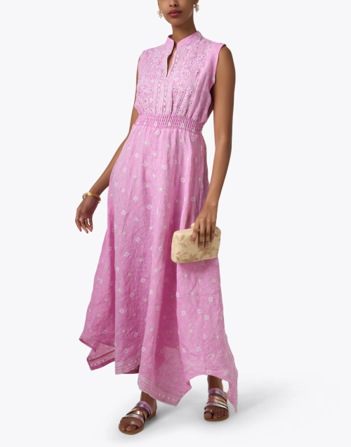 Giugno Pink Embroidered Linen Dress