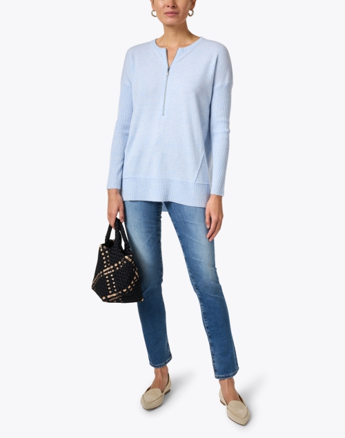 Blue Cashmere Quarter Zip Sweater