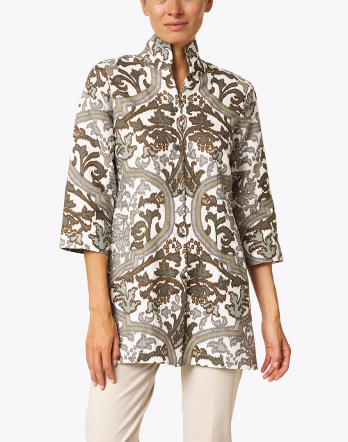 Front image - Connie Roberson - Rita Taupe Verona Printed Linen Jacket