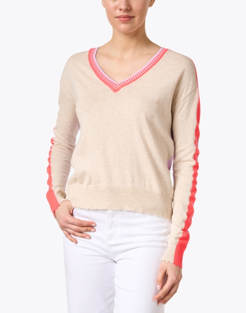 Front image - Lisa Todd - Beige Multi Color Block Cotton Sweater