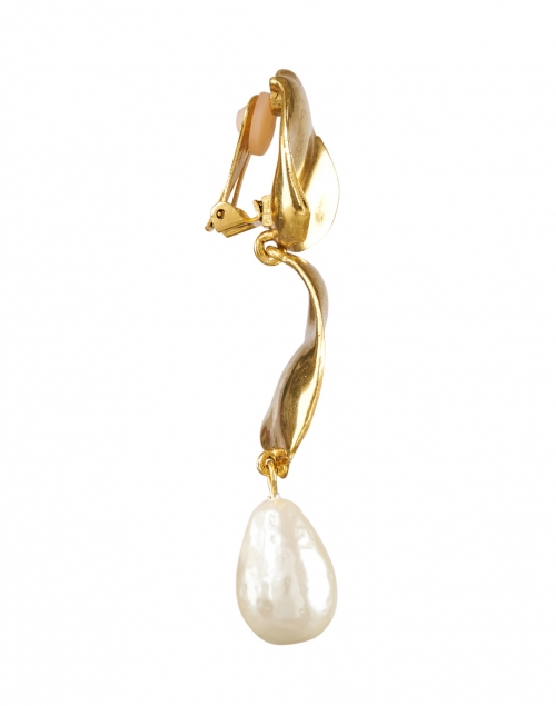 Back image - Oscar de la Renta - Gold and Pearl Drop Petal Clip Earrings