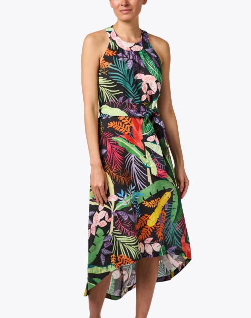 Front image - 120% Lino - Black Tropical Print Linen Dress