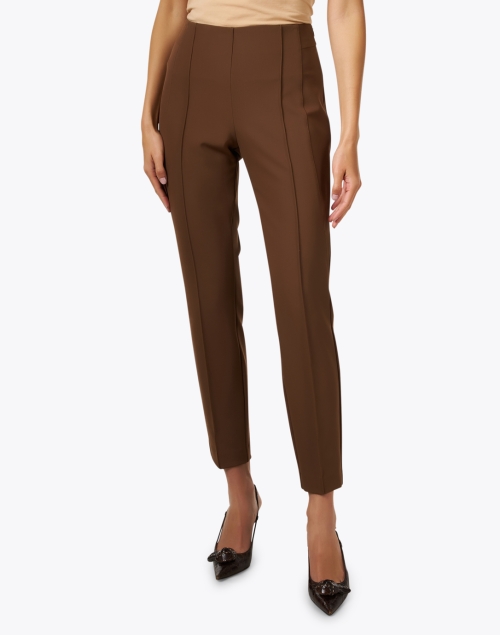 Front image - Lafayette 148 New York - Gramercy Brown Stretch Pintuck Pant