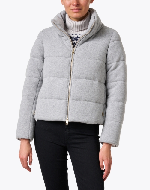 Front image - Amina Rubinacci - Lira Gray Wool Cashmere Puffer Jacket