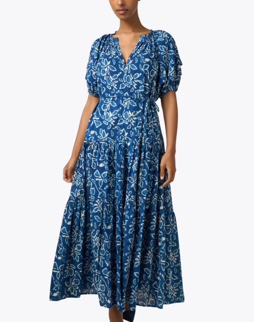 Front image - Apiece Apart - Uva Blue Print Cotton Dress