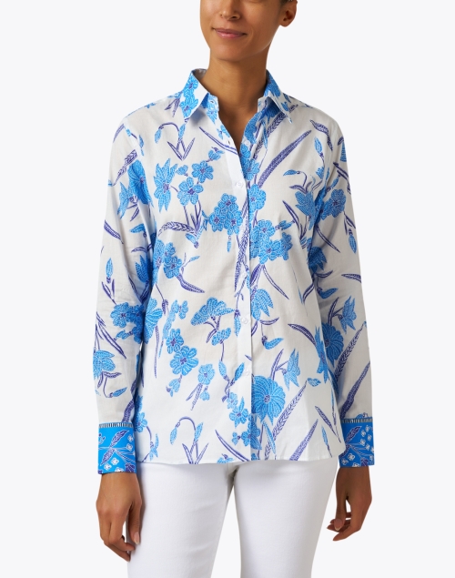 Front image - Bella Tu - Blue and White Floral Print Shirt