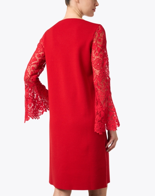 Back image - D.Exterior - Red Stretch Wool Lace Dress