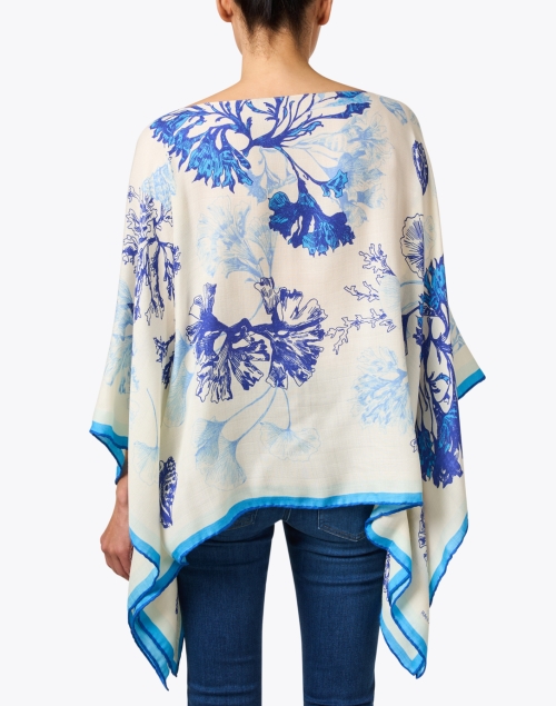 Back image - Rani Arabella - Blue Coral Print Cashmere Silk Poncho