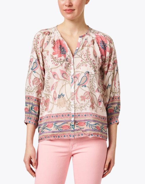 Front image - Bell - Courtney Pink Print Cotton Silk Top