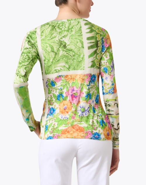 Back image - Pashma - Green Floral Print Cashmere Silk Sweater