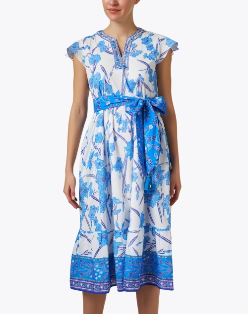 Front image - Bella Tu - Blue and White Floral Print Belted Dress