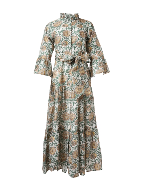 Green Floral Print Cotton Silk Dress Oliphant