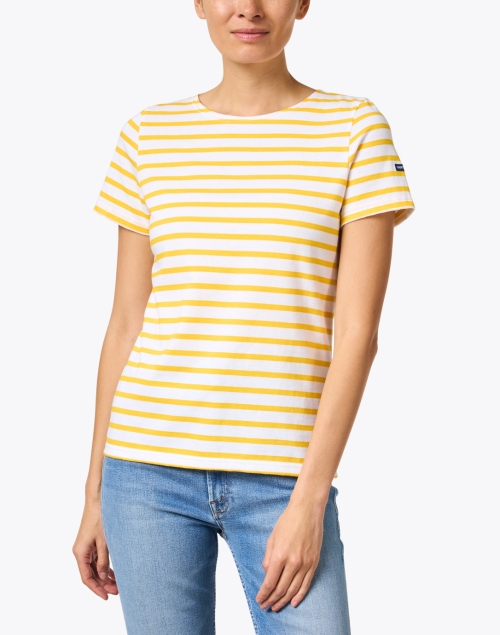 Front image - Saint James - Etrille Yellow and White Striped Cotton Tee