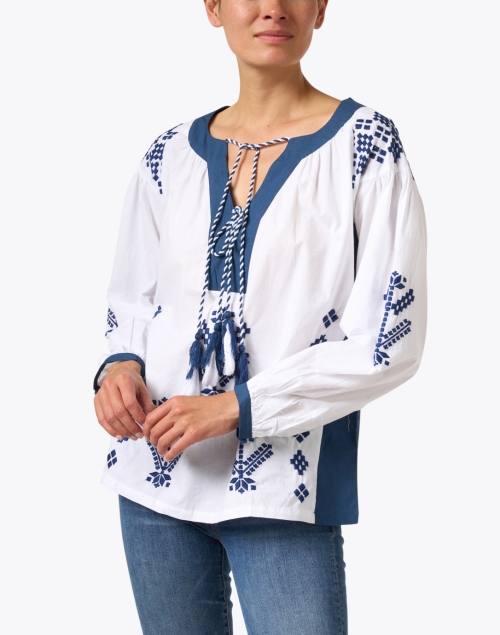 Front image - Pomegranate - Paros Embroidered Peasant Top