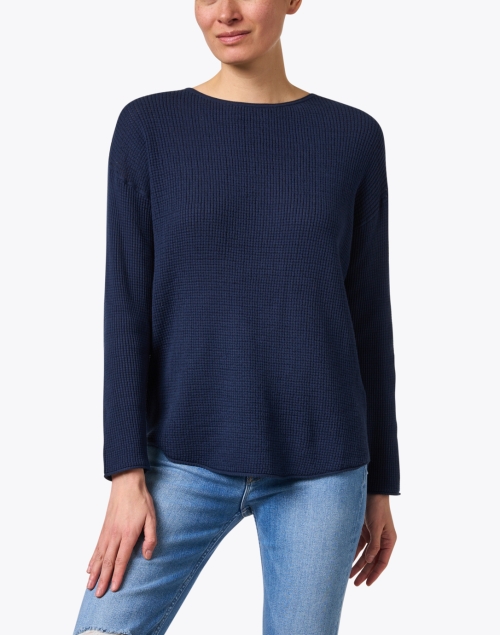 Front image - Margaret O'Leary - Navy Waffle Cotton Top