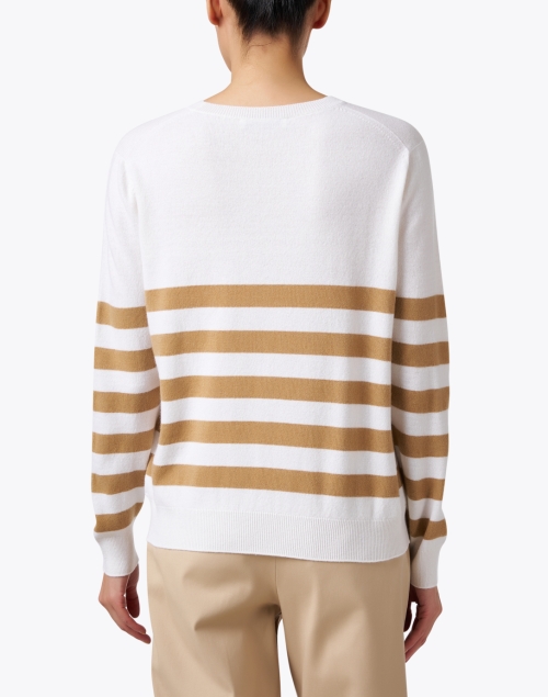 Back image - Johnstons of Elgin - Luna White and Camel Striped Cashmere Sweater