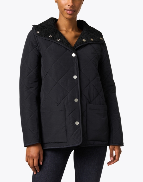 Front image - Jane Post - Black Reversible Quilted Teddy Coat