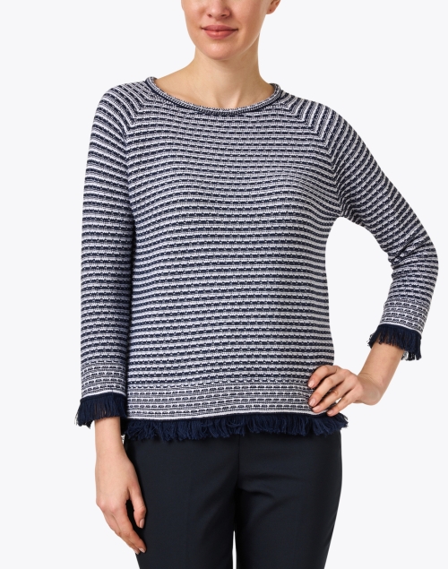 Front image - Kinross - Navy Cotton Textured Sweater